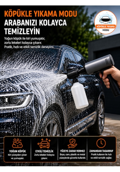 180w 18000rpm 203psı Katlanabilir Araç Yıkama Makinesi Dijital Göstergeli Basınçlı Su Pompası Siyah