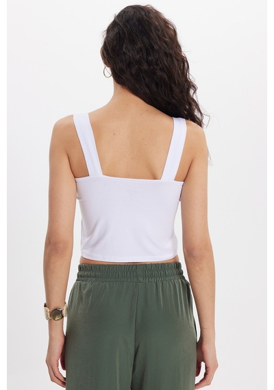 Tudors Kadın Slim Fit Dar Kesim Likralı Beyaz Crop Atlet -50612