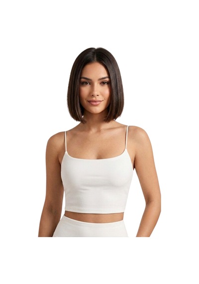 Mrm Pro Göğüs Pedli Kadın Beyaz İp Askılı Crop Atlet Esnek Fit Crop Beyaz Beyaz