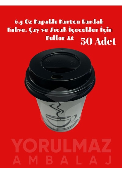 6,5 Oz Kapaklı Karton Bardak 50 Adet Kahve Ve Sıcak İçecekler İçin Sızdırmaz, Tek Kullanımlık 50
