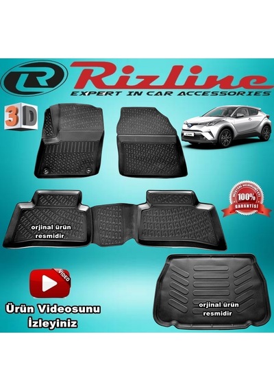 Toyota Uyumlu Chr 3D Paspas + 3D Bagaj Havuzu Siyah 2016 Sonrası Rizline N11.15340