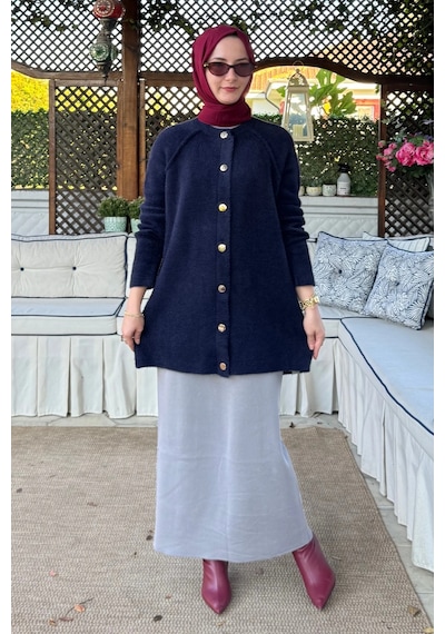 Rabia Şamlı Sedef Angora Triko Hırka Lacivert Normal