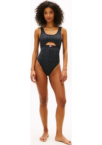 Tommy Hilfiger Kadın Cut Out Op Print Siyah Mayo-16267