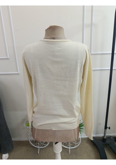 Butik İstanbul Kadın Uzun Kollu V Yakalı Triko Bluz Beyaz
