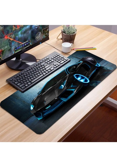 Sonictouch Tron Yarış Arabası Temalı Kaymaz Gaming Oyuncu Masaüstü Dikişsiz Siyah Klavye Mouse Pad 3
