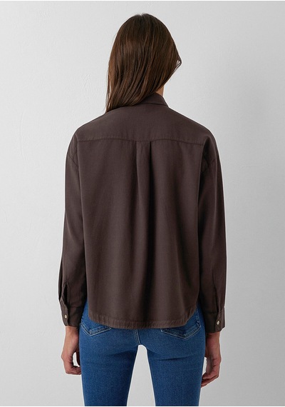 Mavi Düğme Detaylı Kahverengi Gömlek Loose Fit / Bol Rahat Kesim 1211383-70240
