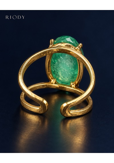 Riody Regard Vert Gold Kaplama Yeşil Kedi Gözü Doğal Taşlı Ayarlanabilir Kadın Yüzük Altın Sarısı