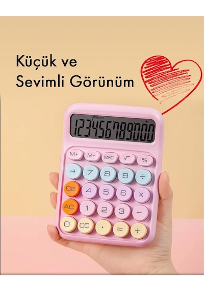 Renkli Hesap Makinesi - 12 Haneli Yuvarlak Tuşlu Mor Renk Hesap Makinesi - 4 Fonksiyonlu Pil Hediye Diğer