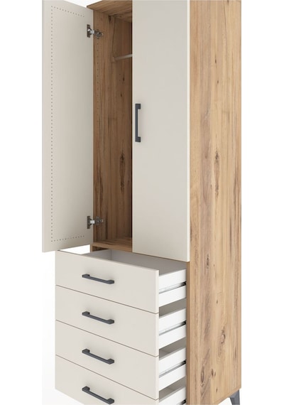 Hyperion Dolap Tek Raflı 4 Çekmeceli Tek Askılı 60x44x195 Çam... Çam