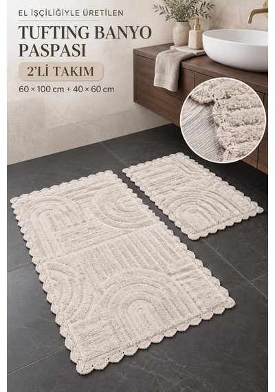 Alanur Bodrum Tufting Cotton Pamuklu El Işi Örgülü 2 Li Paspas 113 Bej