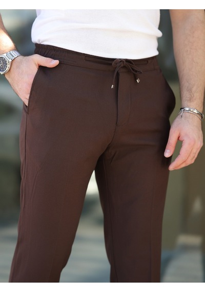 Slim Fit Likralı Jogger Pantolon Kahverengi