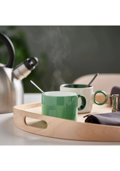 Ikea Pıggål Seramik Kupa Seti 7 Cm 300 Ml Beyaz - Yeşil 2 Parça