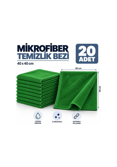 Temizlik Bezi Mikrofiber 40 40 Yeşil 20 Adet - 920958642 Diğer