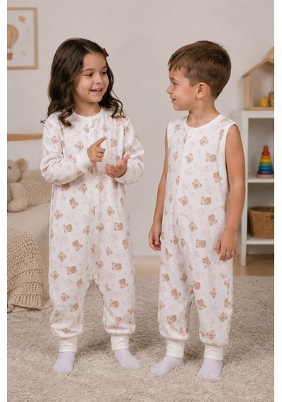 Babyhola Çıkarılabilir Kollu Fermuarlı Uyku Tulumu 1-8 Yaş Pazen 4 Mevsim 2701 Kahverengi