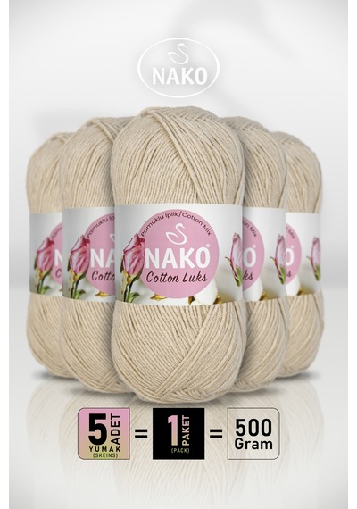 Cotton Lüks - 97543 Bej - 5'li Paket - 100gr/330m - Pamuklu Hırka Yelek Amigurumi İpi