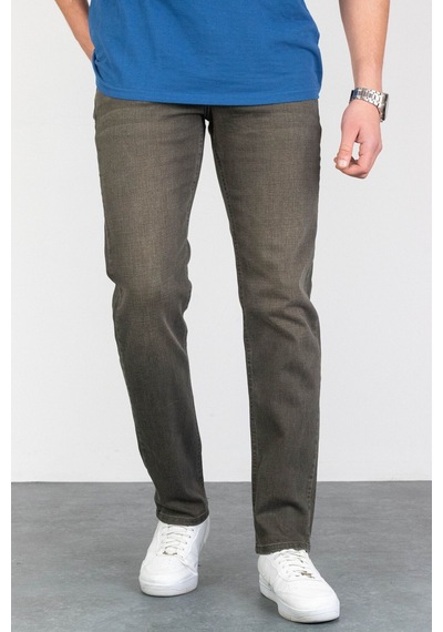 HLT Jeans Erkek Çam Yeşili Regular Fit Likralı Boru Paça Rahat Kesim Jean Kot Pantolon Hlthe001915 kahverengi