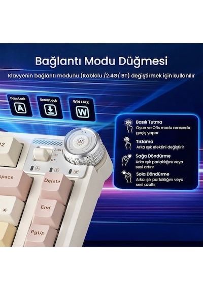 Aula Au75 3 Modlu Mekanik Gaming Kablosuz Klavye Rgb Tkl Bloomfield Switch Hot Swap Makrolu Oyuncu Klavyesi Krem