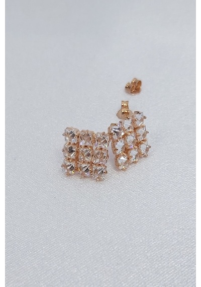 925 Ayar Rose Renk Baget Kare Gümüş Küpe