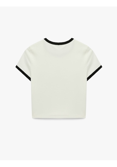 Koton Slim Fit Kısa Kollu Bisiklet Yaka Leopar Baskılı Pamuklu Tişört Ekru 6sal10622ık