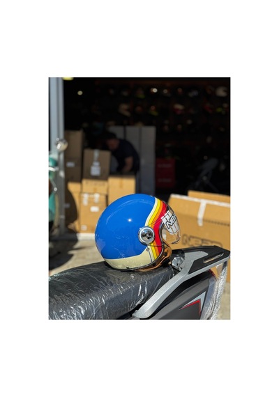 Nero Retro Motosiklet Kask - Ece Sertifikalı Mavi