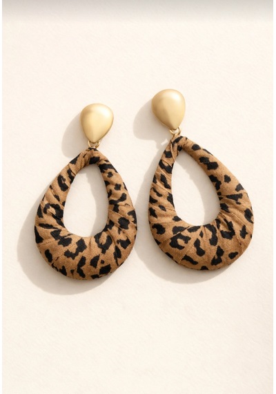 Damla Model Leopar Kumaş Detaylı Küpe Çok renkli