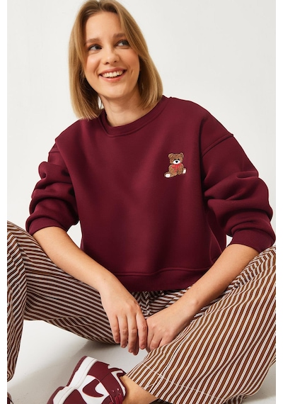 Shade Kadın Üç İplik Şardonlu Ayıcık İşlemeli Sweatshirt 60261160 - Bordo