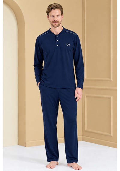 Pijadore %100 Pamuk 2279 Uzun Kol Erkek Pijama Takımı Lacivert