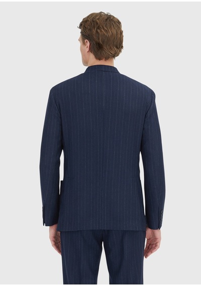 Ramsey Lacivert Çizgili Shirt Shoulder Slim Fit Yün Karışımlı Ceket