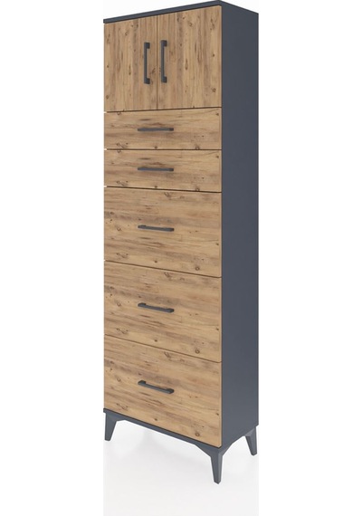Arges Dolap Tek Raflı 5 Çekmeceli 2 Kapaklı 60x30x182 Antrasi... Antrasit