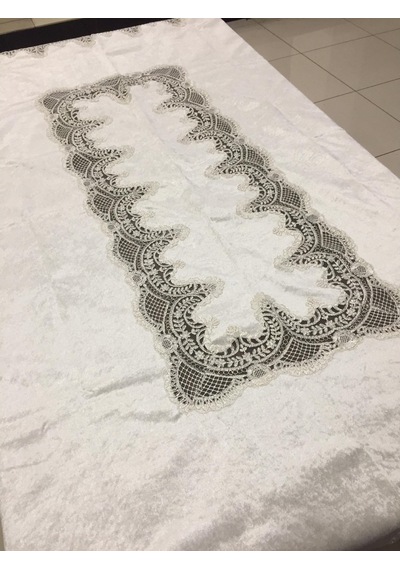 Almila Home Fransız Dantel Kadife 140X180 Masa Örtüsü Bej D18