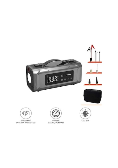 Jump Starter Car Air Pump Akü Takviye Cihazı Lastik Şişirme Pompası Led Işıklı Powerbank