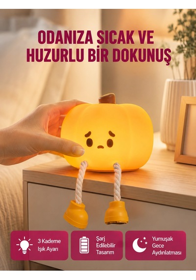 Dekoratif Pumpkin Gece Lambası Şarjlı Dokunmatik Led Işık Yeni Nesil Çok Renkli