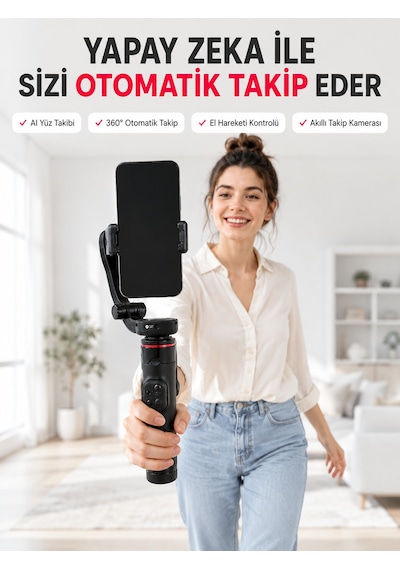 Aı Yüz Takip Özellikli Gimbal Selfie Stick 360 Dönebilen Telefon Tutucu Uzayabilir Bluetooth Kumandalı