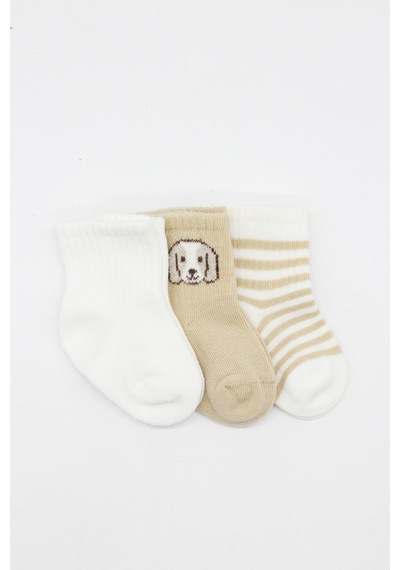 Erturkstore Bistyle Dog Boy 3'lü Penye Soket Çorap 10134 Ekru Çok Renkli