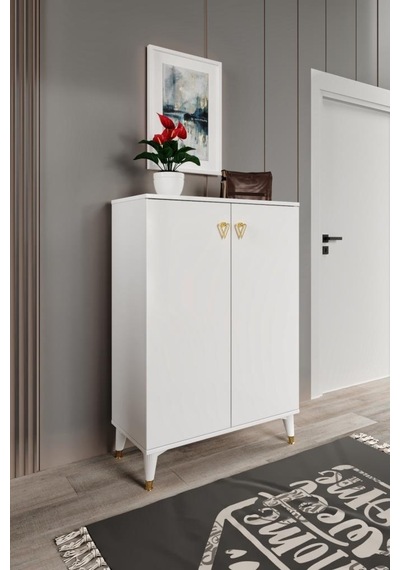 Simple Ayakkabılık Çok Amaçlı Dolap Mutfak Kiler Balkon Beyaz Gold Beyaz