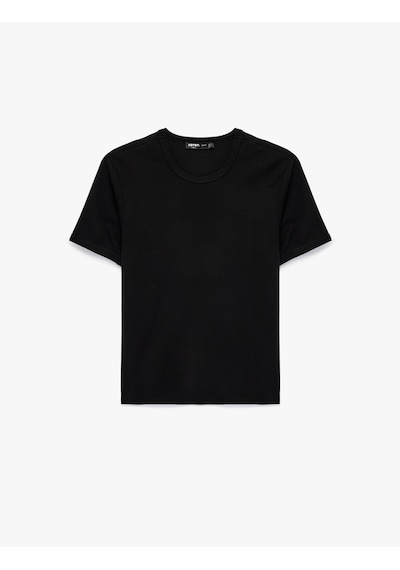 Koton Kısa Kollu Biyeli Pamuklu Tok Kumaş Bisiklet Yaka Slim Fit Tişört Siyah 6sam10278mk
