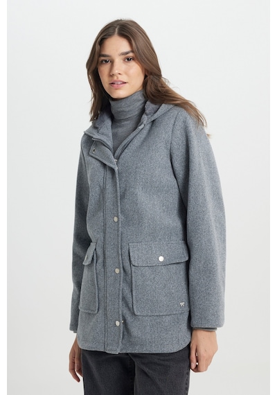 Regular Fit Normal Kesim Kapüşonlu Gri Parka Ceket W242742035 Gri