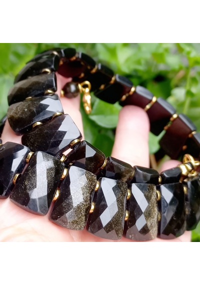 2914 Altın Obsidyen Hematit El Yapımı Kolye 01 - Siyah
