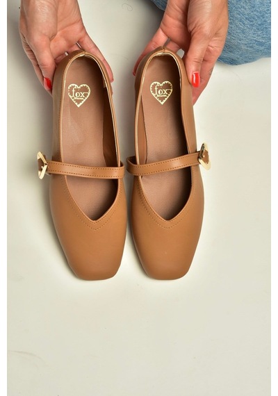 Fox Shoes Y726632609 Taba Kalp Toka Detaylı Kadın Babet
