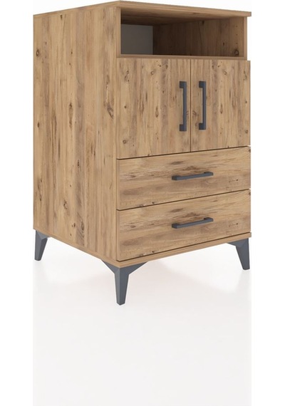 Kronos Komodin 2 Raflı Tek Çekmeceli 2 Kapaklı 60x59x96 Çam-çam Atlas Çam