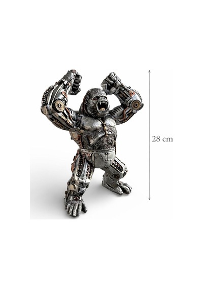 Dekoratif Mekanik Goril Biblo 28 Cm Metal Görünümlü Modern Heykel Obje