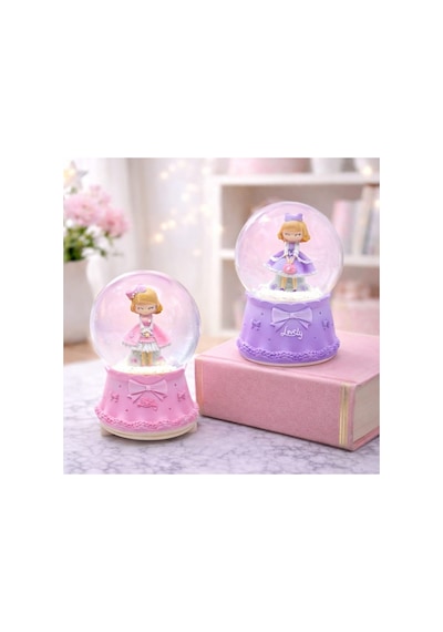 1 Adet Orta Boy Kar Küresi Işıklı Müzikli Prenses Figürlü Gece Lambası, Dekoratif Hediye, Üst Kristal Cam Alt Sert Polyester, Snow Globe