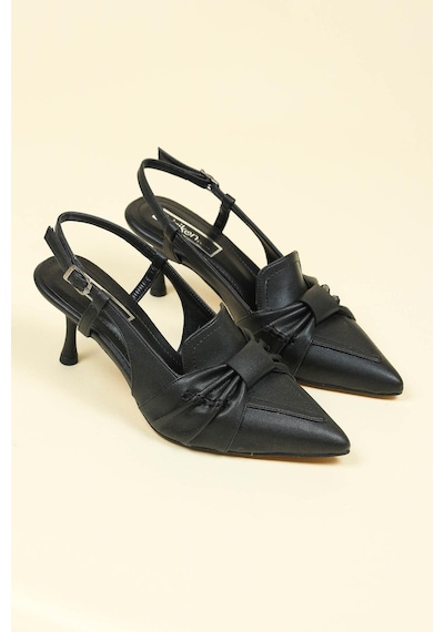 Birikon Büzgü Fiyonklu Stiletto Siyah-siyah Siyah