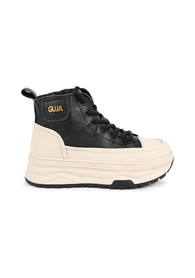 Guja Kadın Bot 336-1 Kahverengi Bej Garnili Bağcıklı Yüksek Kalın Platform Taban Rahat Günlük Kışlık Sneaker Bootie Siyah