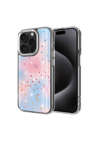Apple Uyumlu iPhone 15 Pro Kılıf Simli Desenli Parlak Zore Task Kapak Mavi