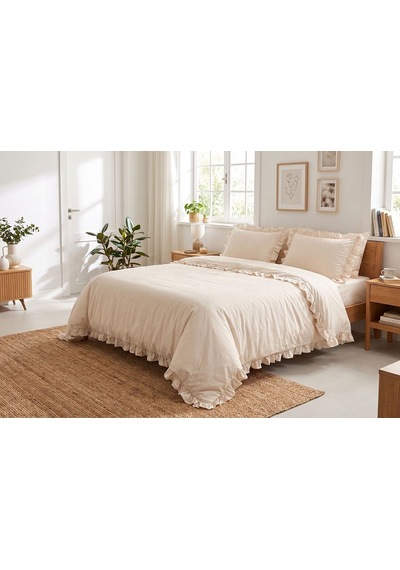 Soft Ruffle Nevresim Takımı Ekru