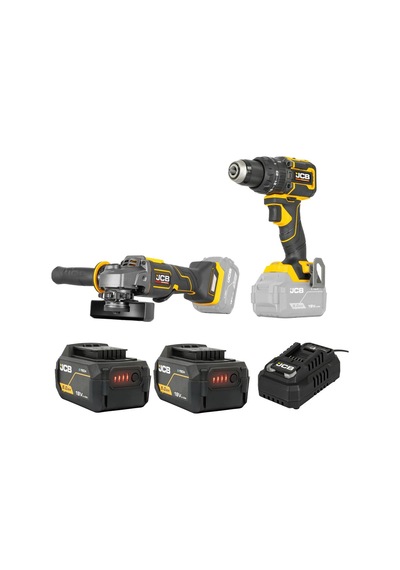 Jcb 18pcd75 Kömürsüz Darbeli Matkap 75 Nm + 18pag125 Kömürsüz Avuç Taşlama 125 Mm 18v - 2 X 5.0 Ah Li-ion Batarya