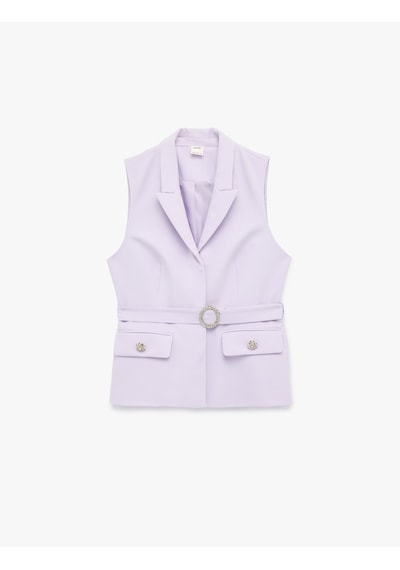 Koton Mücevher Düğmeli Taşlı Kemer Detaylı Uzun Blazer Yelek Lila 6sak20055uw Lila