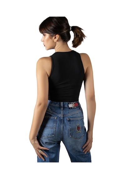 Terapi Men Siyah Fitted/vücuda Oturan Crop Halter Yaka Spor Bluz Atlet Siyah