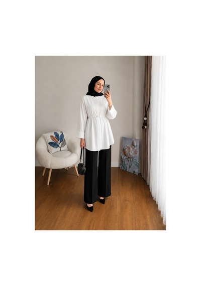 Unika Boutique Kemer Detaylı Gömlek Beyaz